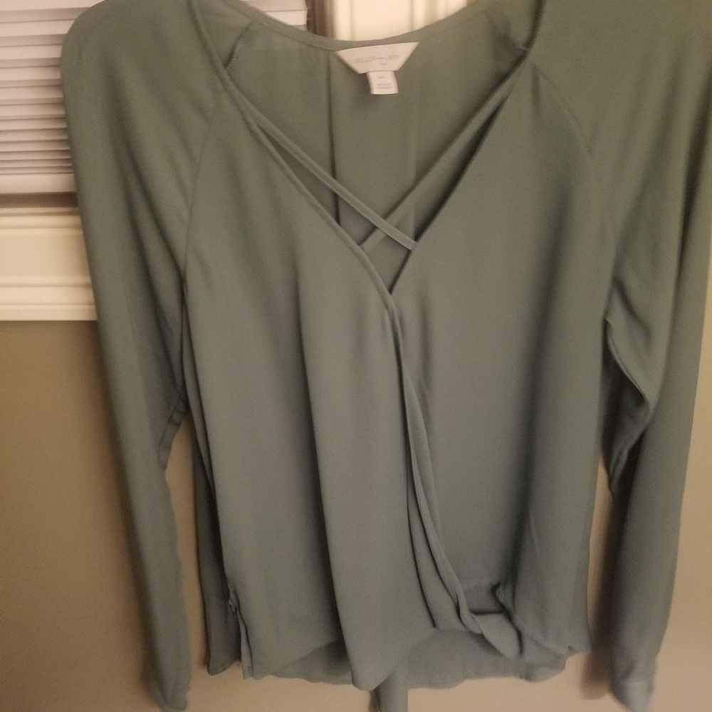 Green faux wrap blouse